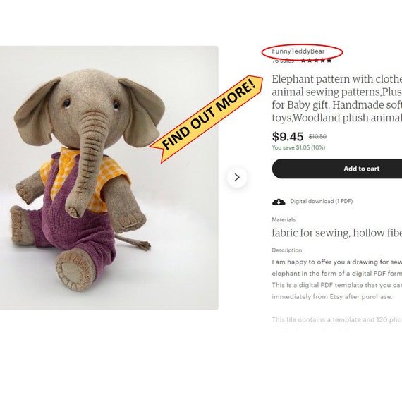 elephant pattern for sewing tutorial digital pdf safari etsy