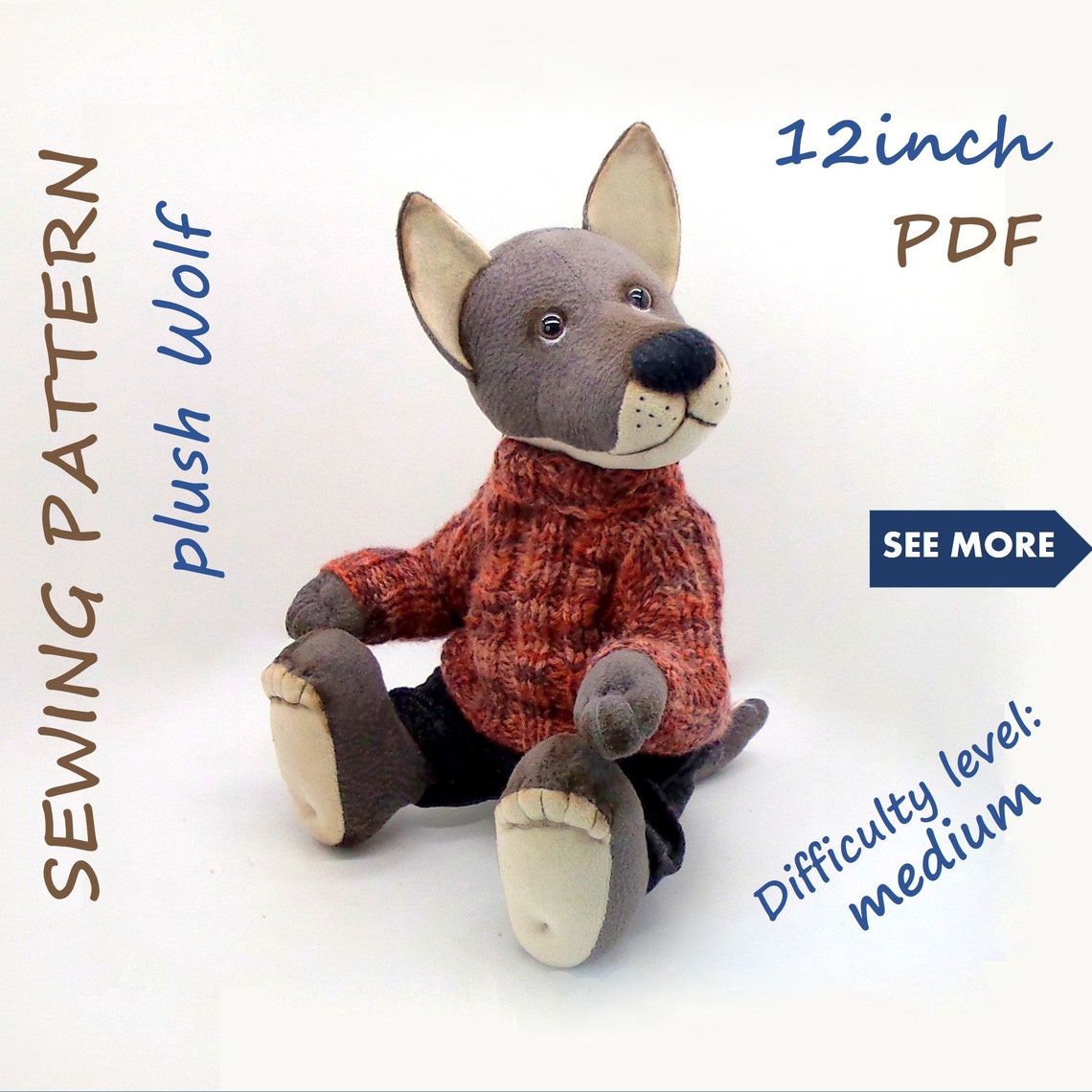 Wolf plush pattern Wolf stuffed animal Toy sewing pattern for Etsy