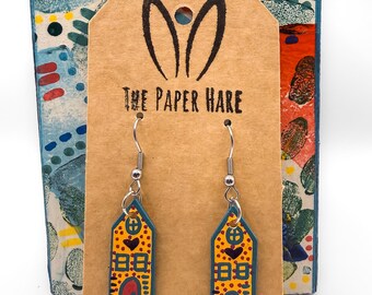 Mini painted house dangle earrings