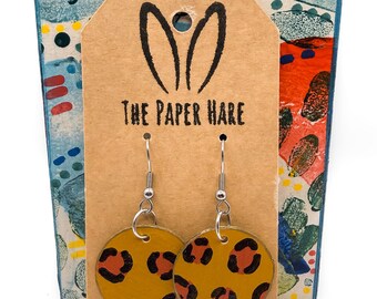 Brown leopard print circle dangle earrings
