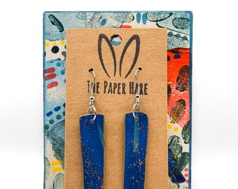 Blue and gold long dangle earrings