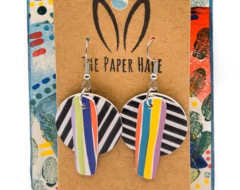 Black and white and rainbow dangle earrings