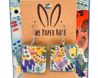 Random print square dangle earrings
