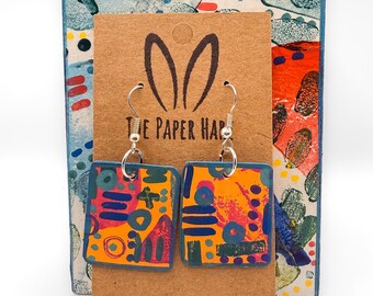 Abstract print dangle earrings