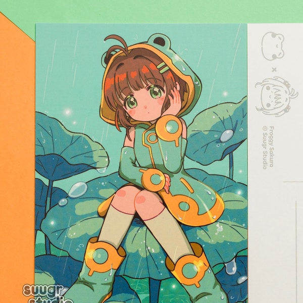 Froggy Sakura Postcard/Mini Print