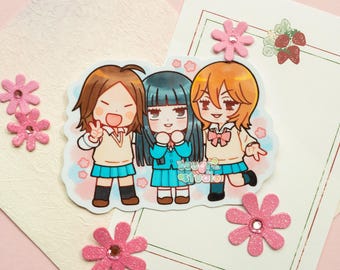 仲良し3人組のあやね、さわこ、ちづるのビニールステッカー