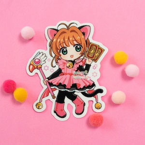 Sticker en vinyle Magical Girl Sakura en costume de chat noir