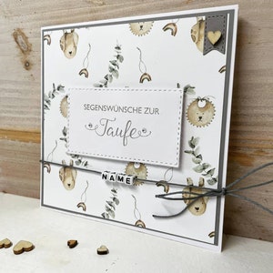 Baptism card with personalization, handmade and gender neutral, light grey ribbon!