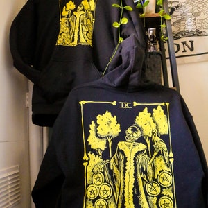 Unisex 9 of pentacles hoodie, Design on front & back