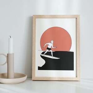 déchirure surfeur mec / surf art / surf design / art mural / impression à la maison / téléchargement numérique / carte cadeau /surfer mec /art minimal/ terre cuite