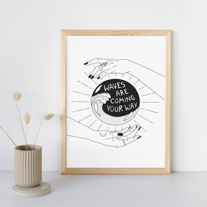 las olas vienen hacia ti/arte de surf/diseño de surf/arte de pared/imprimir en casa/descarga digital/tarjeta de felicitación/póster/manos de bruja/bola de cristal/surf