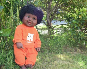 18" Black African Doll Baby Boys Brandon Bedtime Doll Vinyl 46cm - Anatomically Correct Doll