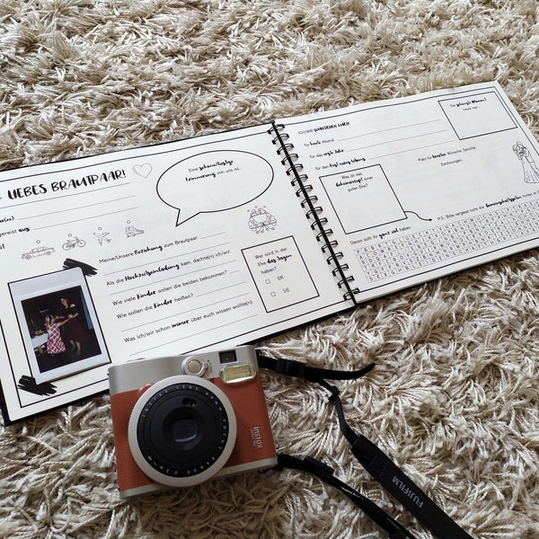 Gästebuch Hochzeit mit Fragen & Gemeinschaftsseiten - passend für Polaroid Fotos (Instax Mini) - auf Anfrage auch passend für größere Fotos