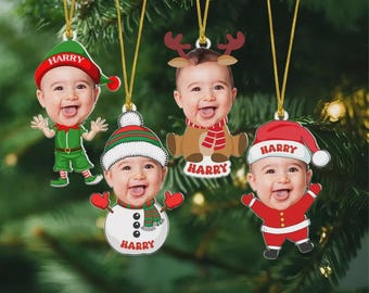 Custom Baby Photo Ornament, Babys First Christmas Ornament 2025, Custom Baby Face Ornament