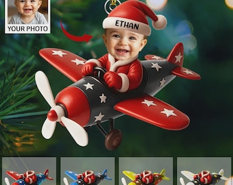 Personalized Baby Pilot Ornament 2025 – Custom Photo & Name Airplane Ornament, Baby’s First Christmas Gift Ornament