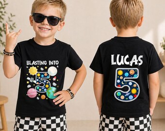 Custom Astronaut 5th Birthday Shirt, Personalized Space Birthday Tee, Little Rocket Explorer Outfit, Galaxy Theme Party Gift