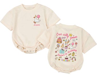 Custom One Goose First Birthday Outfit Girl, Personalized 1st Birthday Girl Bubble Romper, Photoshoot Cake Smash Baby Outfits Sweater Romper