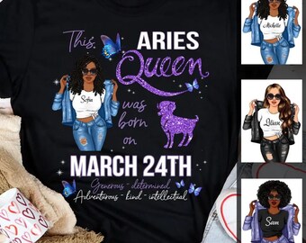 Aries Personalized April Birthday Gift For Her Custom Birthday Gift Black Queen Customized April Birthday Shirt T-Shirt