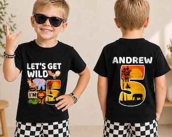 Little Safari Boy 5th Birthday Shirt, Personalized Jungle Birthday Tee, Custom Name Wild Animal Outfit, Safari Birthday Party Celebration