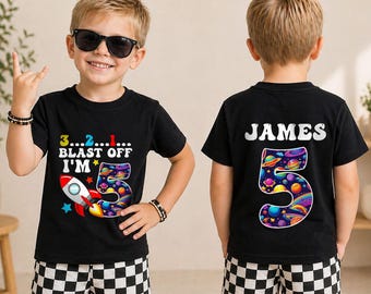 Custom Space Adventure 5th Birthday Shirt, Personalized Astronaut Tee, Space Explorer Birthday Boy Outfit, Outer Space Party Gift
