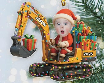 Personalized Excavator Ornament | Custom Photo Christmas Gift for Boys