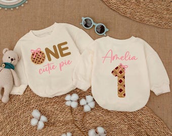 Personalized One Cute Pie Baby Girl Birthday Rompers, First Birthday Outfit Girl, One Year Attire For Little Princess, Baby Anniversary