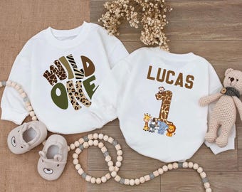 Personalized Wild One First Birthday Outfit Boy, Custom Safari 1st Birthday Boy Bubble Romper, 1 Year Photoshoot Cake Smash Bodysuits