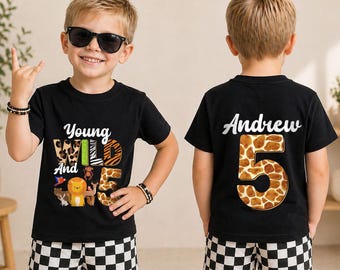 Personalized Jungle Safari 5th Birthday Shirt, Custom Animal Birthday Tee, Safari Boy Birthday Outfit, Wild Adventure Party Gift