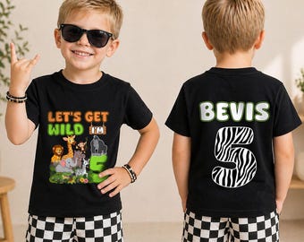 Custom Safari 5th Birthday Shirt for Boys, Personalized Jungle Birthday Tee, Little Wild One Outfit, Animal Party Gift