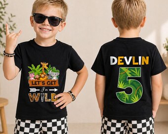 Personalized Safari Birthday Shirt for Boys, Custom 5th Birthday Tee, Little Wild Adventure Outfit, Jungle Theme Party Celebration