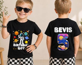 Custom Space Explorer 5th Birthday Shirt for Boys, Personalized Astronaut Tee, Custom Name Rocket Outfit, Outer Space Birthday Party