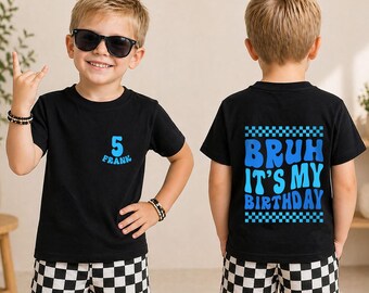 Personalized Bruh Vibes 5th Birthday Shirt, Custom Name Vintage Birthday Tee, 5 Year Old Boy Outfit, Birthday Party Gift