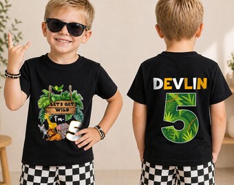 Safari Birthday Boy Shirt, Personalized 5th Birthday Tee, Custom Name Wild Animal Outfit, Jungle Adventure Party Celebration