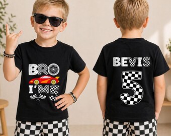 Custom Name Race Car 5th Birthday Shirt, Personalized Speed Racer Birthday Tee, Little Driver Outfit, Checkered Flag Celebration