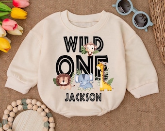 Personalized Wild One Birthday Romper Boy, 1st Birthday Outfit Boy, First Birthday Bodysuit Boy, 1st Birthday Sweater Romper Boy