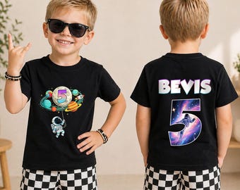 Personalized Galaxy Explorer 5th Birthday Shirt, Custom Astronaut Birthday Tee, Little Space Boy Outfit, Rocket Ship Party Gift