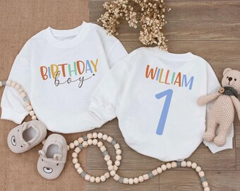Custom 1st Birthday Outfit Boy, Personalized First Birthday Boy Sweater Romper, 1 Year Cake Smash Photoshoot Baby Bodysuits