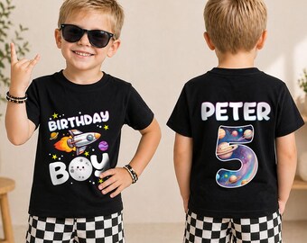 Give Me Some Space I'm Five Shirt, Personalized Astronaut 5th Birthday Tee, Custom Name Birthday Boy Outfit, Space Party Gift