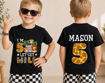 Custom Name Safari 5th Birthday Shirt, Personalized Jungle Birthday Tee, Little Explorer Birthday Boy Outfit, Wild Animal Party Gift