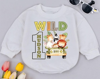 Personalized Wild One Outfit Boy Sweater Romper, First Birthday Outfit Boy, 1st Birthday Boy Sweatshirt Romper, One Year Old Boy Outfit