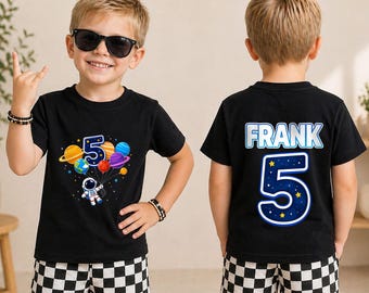Astronaut Birthday Boy 5th Birthday Shirt, Personalized Space Explorer Tee, Custom Name Rocket Outfit, Galaxy Theme Celebration