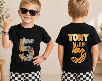 Personalized Safari 5th Birthday Shirt, Custom Name Wild Adventure Tee, Little Safari Boy Birthday Outfit, Jungle Party Gift
