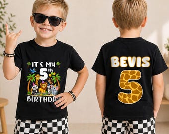 Personalized Wild Adventure 5th Birthday Shirt, Custom Safari Birthday Tee, Birthday Boy Outfit, Jungle Animal Party Celebration