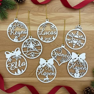 Personalized Christmas Tree Ornament, Wooden Laser Cut Name Bauble, Custom Xmas Decoration, Holiday Gift Tag or Keepsake
