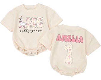 Personalized One Goose 1st Birthday Girl Outfit, Custom First Birthday Sweater Romper, One Year Old Girl Bday Gifts