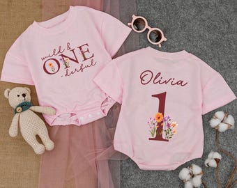 Custom Wild & Onederful Flowers First Birthday Outfit Girl, Personalized 1st Birthday Girl Sweater Romper, Gifts For One Year Old Girls