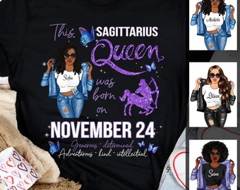 Sagittarius Personalized December Birthday Gift For Her Custom Birthday Gift Black Queen Customized December Birthday T-Shirt