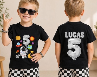 Personalized Astronaut 5th Birthday Shirt, Custom Space Explorer Birthday Tee, Little Astronaut Outfit, Outer Space Celebration