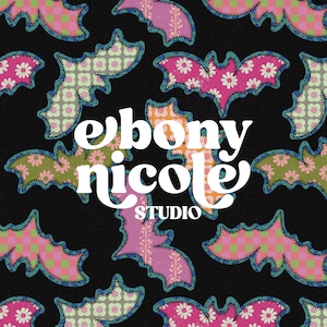 Patchwork Bat Bloom Seamless Pattern, Halloween Bat Fabric, Quilted Floral Bat Digital Paper, Spooky Cute PNG