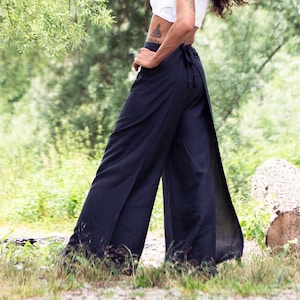 PANASIAM Sunshine Pants – Solid Color Wrap Palazzo Pants, Flowy Wide-Leg Summer Harem Pants, Lightweight & Airy Boho Pants Culotte Pants
